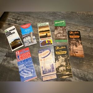 Vintage canada Ontario Manitoba Winnipeg 7 Brochures Souvenir travel Guide Maps